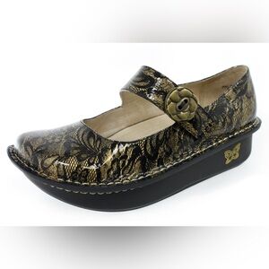 Alegria Women's Paloma Black Gold Lace Patent